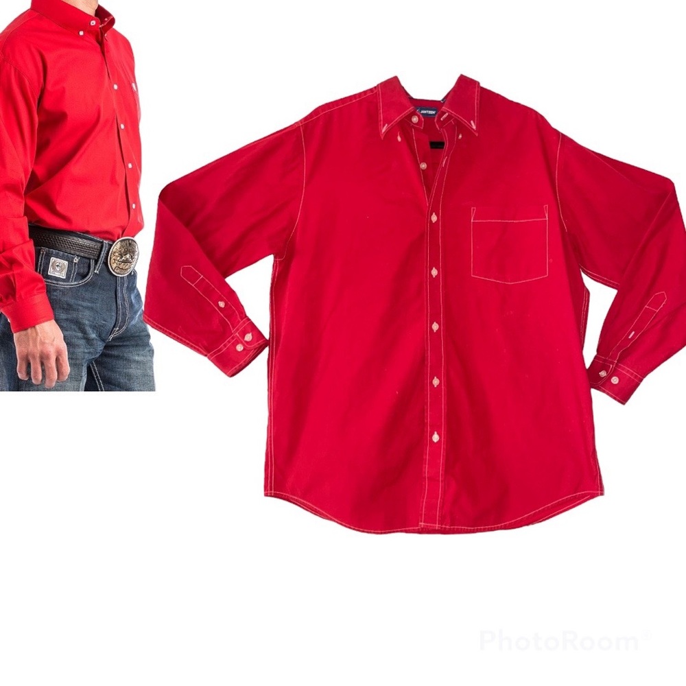 Jantzen Mens Dress Shirt mens size large red button down cowboy western holiday